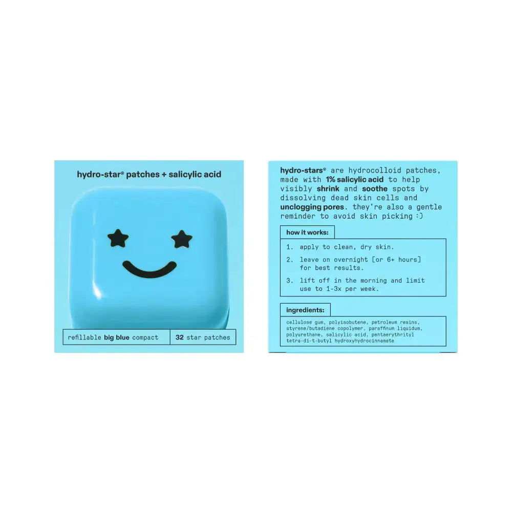 Starface Hydro-Star + Salicylic Acid Pimple Patches and Big Blue Compact, Helps Shrink and Soothe Deeper Spots, Cute Star Shape, Vegan, 32 count Big Blue Compact Hydrocolloid + Salicylic Acid My Store