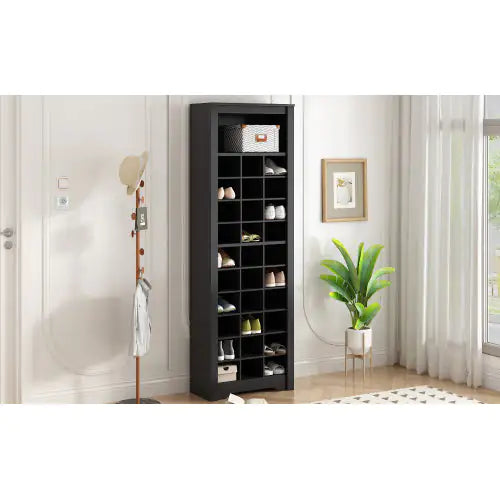 Stylish Design 30 Shoe Cabinet Console, Modern Shoe Cabinet, Multiple Storage Capacity, Self-standing High Cabinet, Suitable For Hallway, Bedroom, Black WEM Support (www.WEM.support)