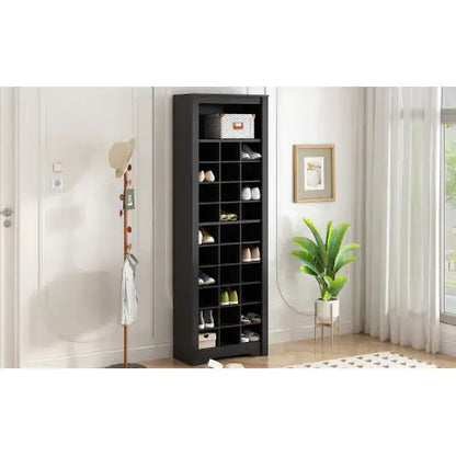 Stylish Design 30 Shoe Cabinet Console, Modern Shoe Cabinet, Multiple Storage Capacity, Self-standing High Cabinet, Suitable For Hallway, Bedroom, Black WEM Support (www.WEM.support)