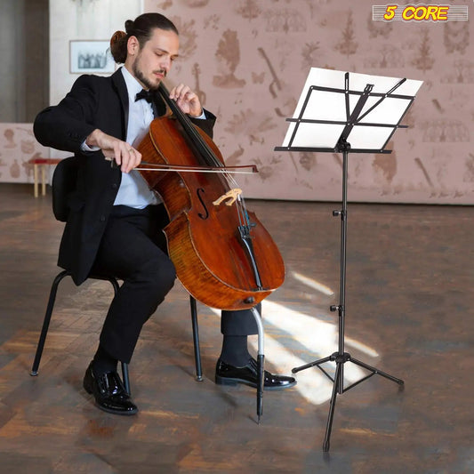 Suporte de Música 5Core Para Partituras Portátil Tripé Ajustável Dobrável com Luz Suporte para Notas PRETO WEM Support (www.WEM.support)
