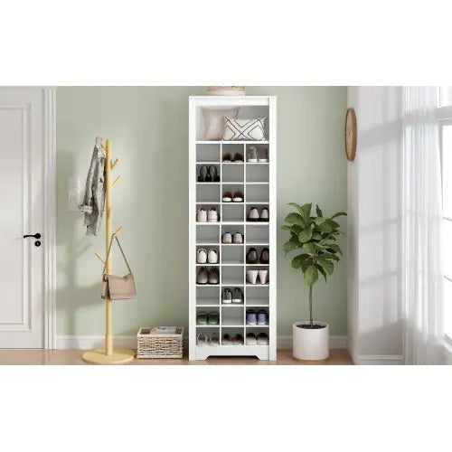 Stylish Design 30 Shoe Cabinet Console, Modern Shoe Cabinet, Multiple Storage Capacity, Self-standing High Cabinet, Suitable For Hallway, Bedroom, White WEM Support (www.WEM.support)