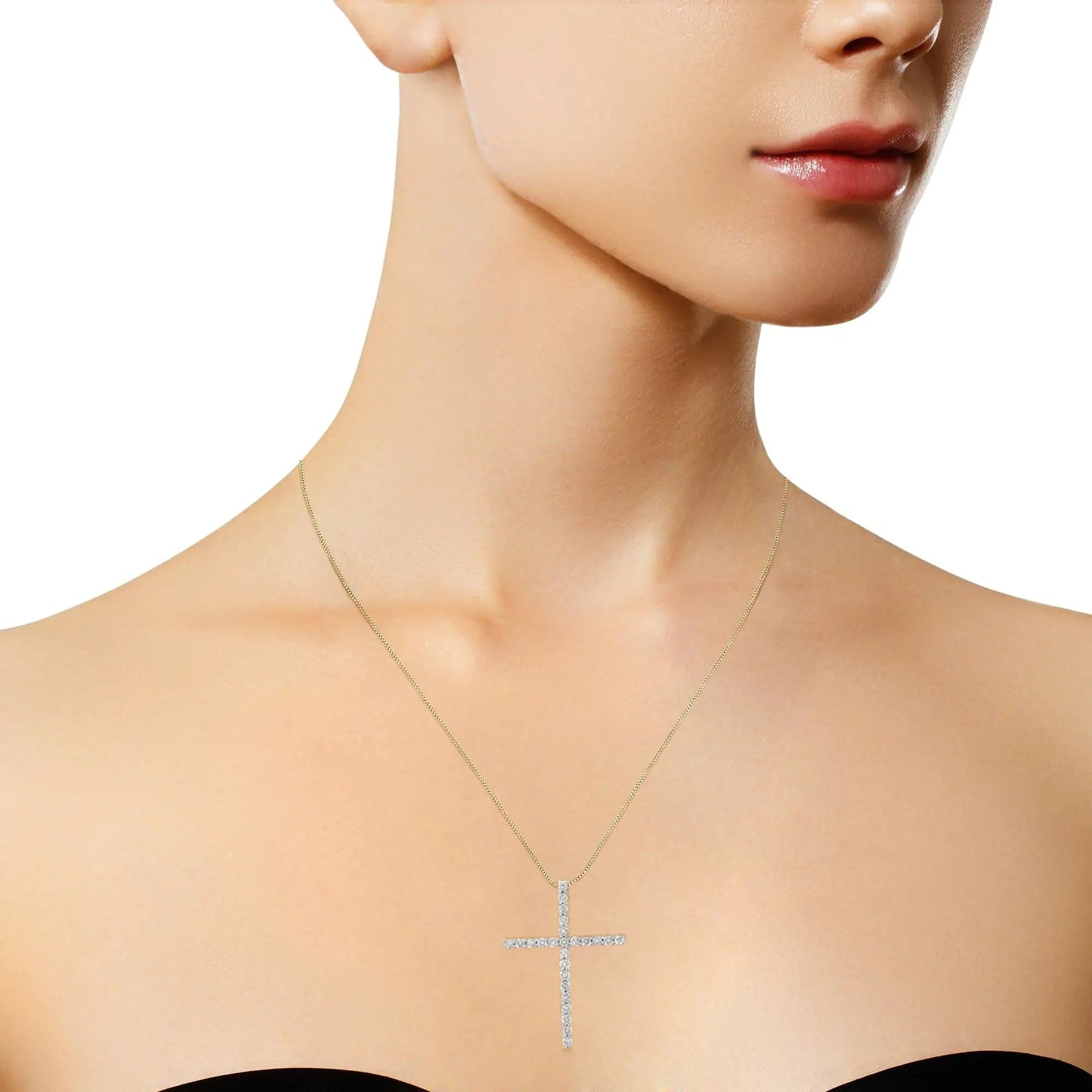 .925 Sterling Silver 2 1/2 cttw Diamond Cross Pendant Necklace (H-I, I2-I3) WEM Support (www.WEM.support)