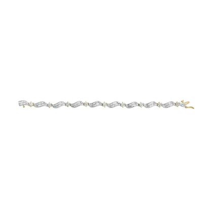 10K Yellow and White Gold 3.00 Cttw Diamond Cluster and Wave Link Bracelet (I-J Color, I1-I2 Clarity) - 7.25" WEM Support (www.WEM.support)