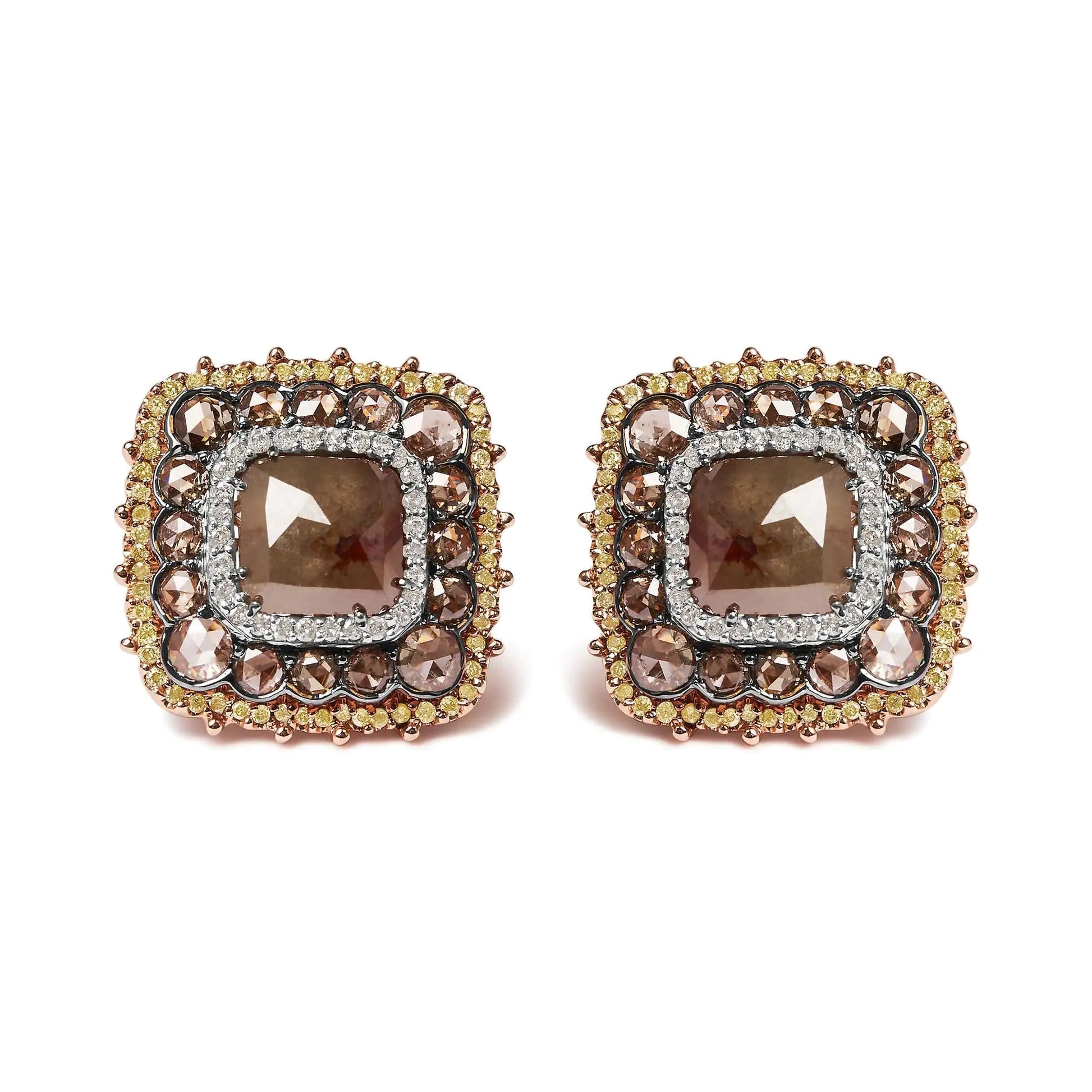 14K Rose Gold 5 7/8 Cttw Fancy Cushion Diamond Cushion Shaped Triple Halo Stud Earring (Fancy Color, I2-I3 Clarity) WEM Support (www.WEM.support)