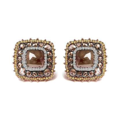 14K Rose Gold 5 7/8 Cttw Fancy Cushion Diamond Cushion Shaped Triple Halo Stud Earring (Fancy Color, I2-I3 Clarity) WEM Support (www.WEM.support)
