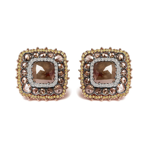 14K Rose Gold 5 7/8 Cttw Fancy Cushion Diamond Cushion Shaped Triple Halo Stud Earring (Fancy Color, I2-I3 Clarity) WEM Support (www.WEM.support)
