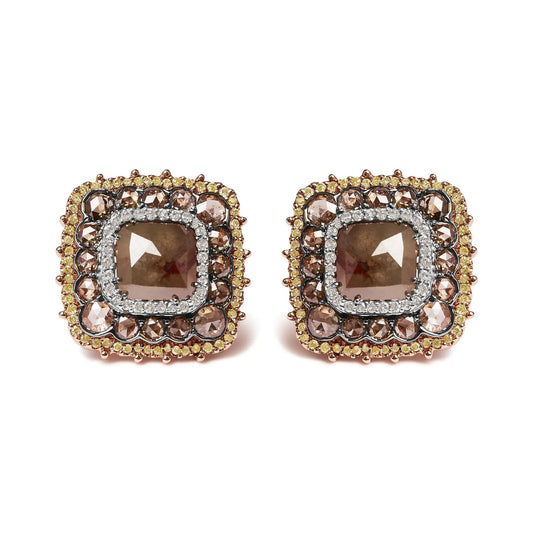 14K Rose Gold 5 7/8 Cttw Fancy Cushion Diamond Cushion Shaped Triple Halo Stud Earring (Fancy Color, I2-I3 Clarity) WEM Support (www.WEM.support)