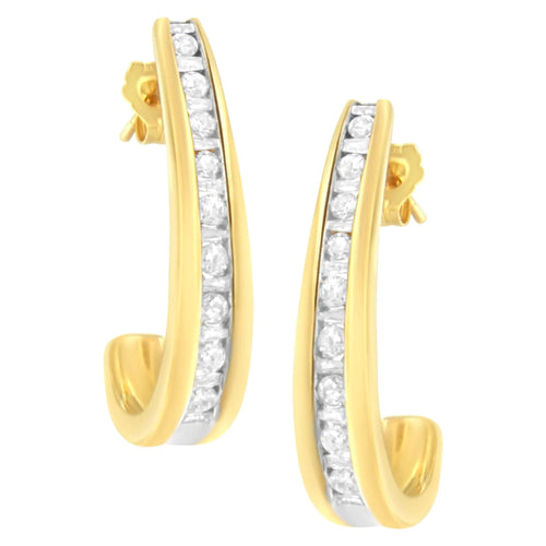 10K Yellow Gold 1 cttw Channel Set Diamond J-Hoop Earrings (H-I Clarity, I1-I2 Color) WEM Support (www.WEM.support)