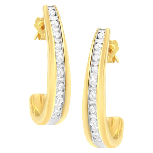 10K Yellow Gold 1 cttw Channel Set Diamond J-Hoop Earrings (H-I Clarity, I1-I2 Color) WEM Support (www.WEM.support)