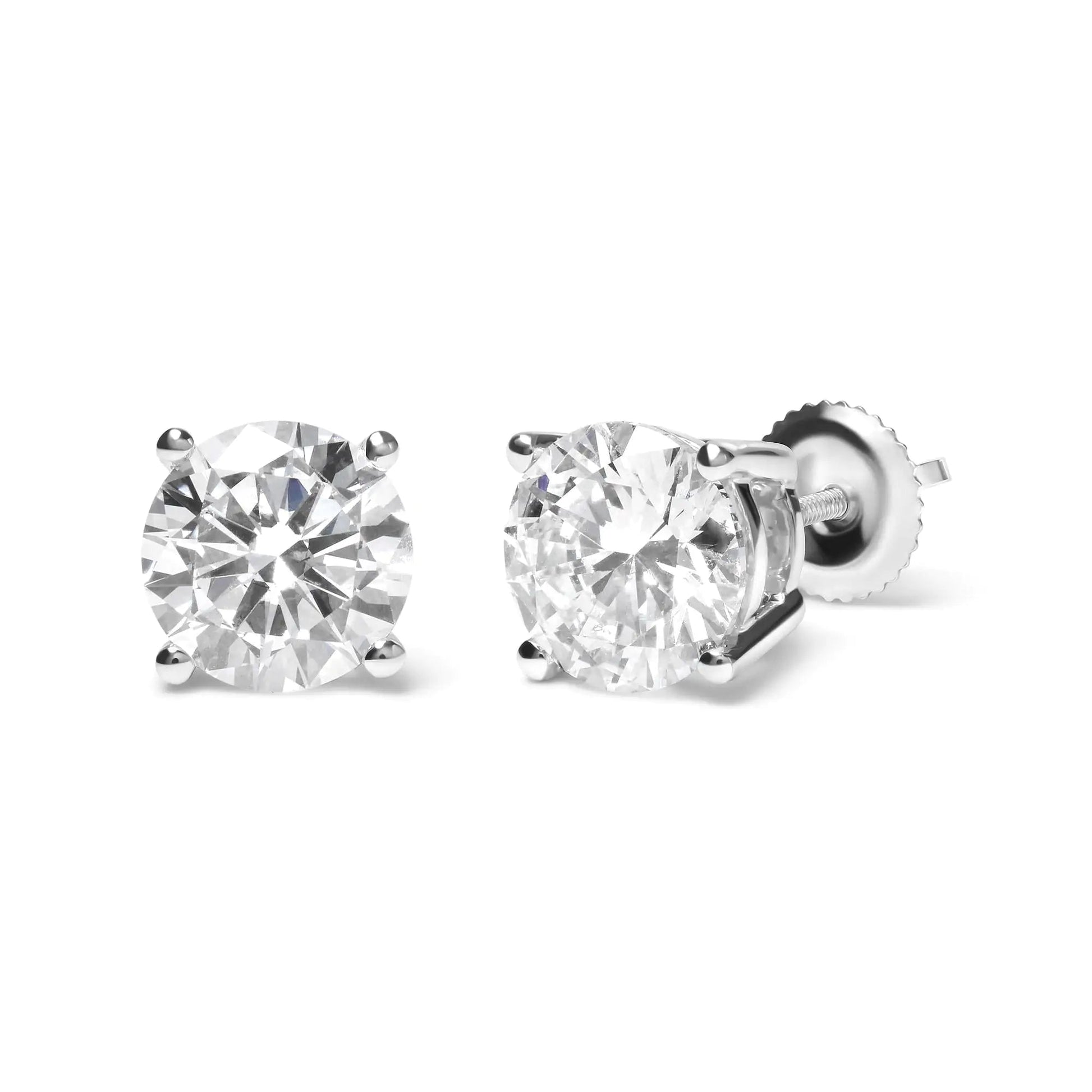 14K White Gold Round Brilliant-Cut Lab Grown Diamond Classic 4-Prong Stud Earrings with Screw Backs (G-H Color. VS1-VS2 Clarity) WEM Support (www.WEM.support)