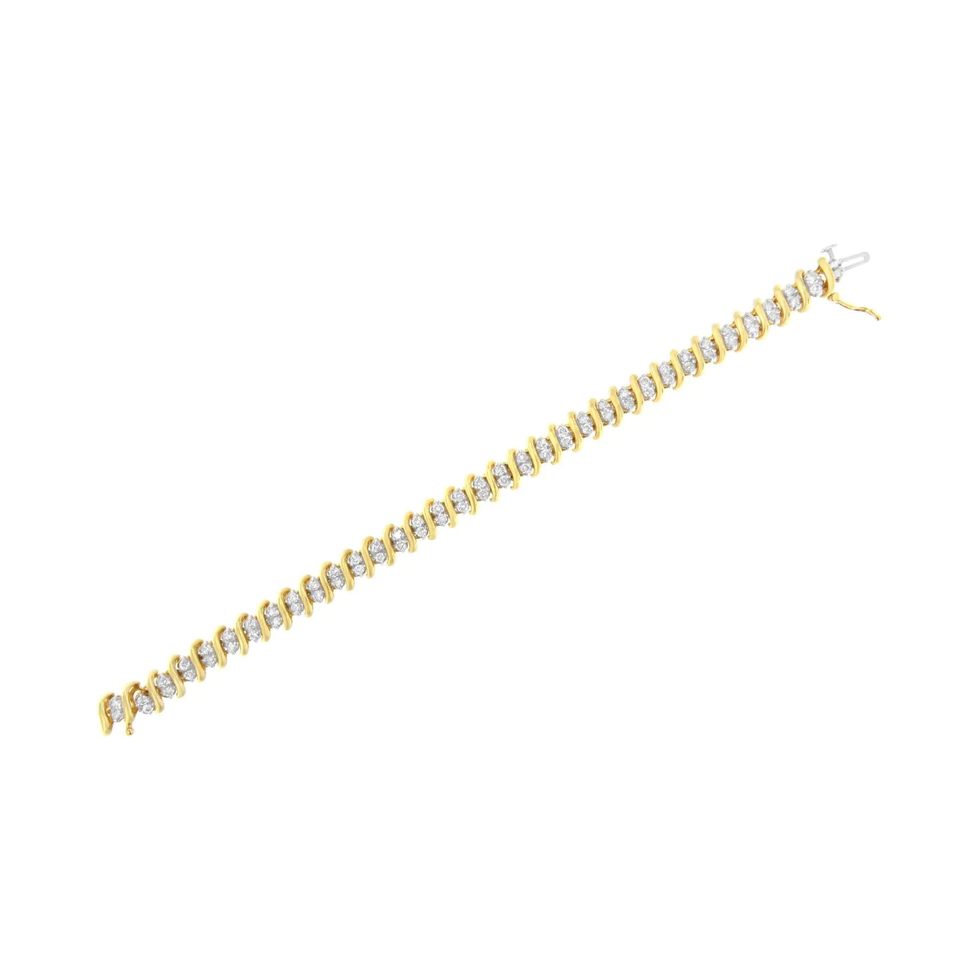 10K Yellow Gold 2.0 Cttw Martini Prong Set Brilliant Round Cut Double Diamond S Link Tennis Bracelet (J-K Color, I1-I2 Clarity) - 7" WEM Support (www.WEM.support)