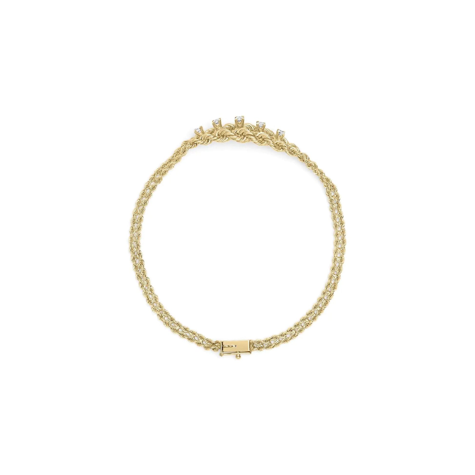 10K Yellow Gold 1/4 Cttw Round-Cut Diamond Basket Weave Rope Chain Style 7" Bracelet (H-I Color, I1-I2 Clarity) WEM Support (www.WEM.support)