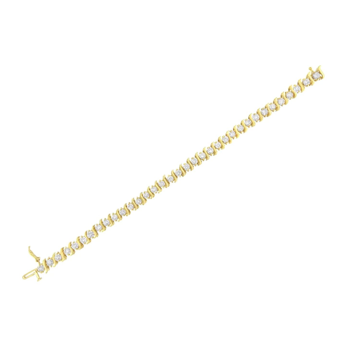 10K Yellow Gold Plated .925 Sterling Silver 7.0 cttw 2-Prong Set Round Brilliant Cut Diamond "S" Link Bracelet (J-K color, I1-I2 clarity) - 7" WEM Support (www.WEM.support)
