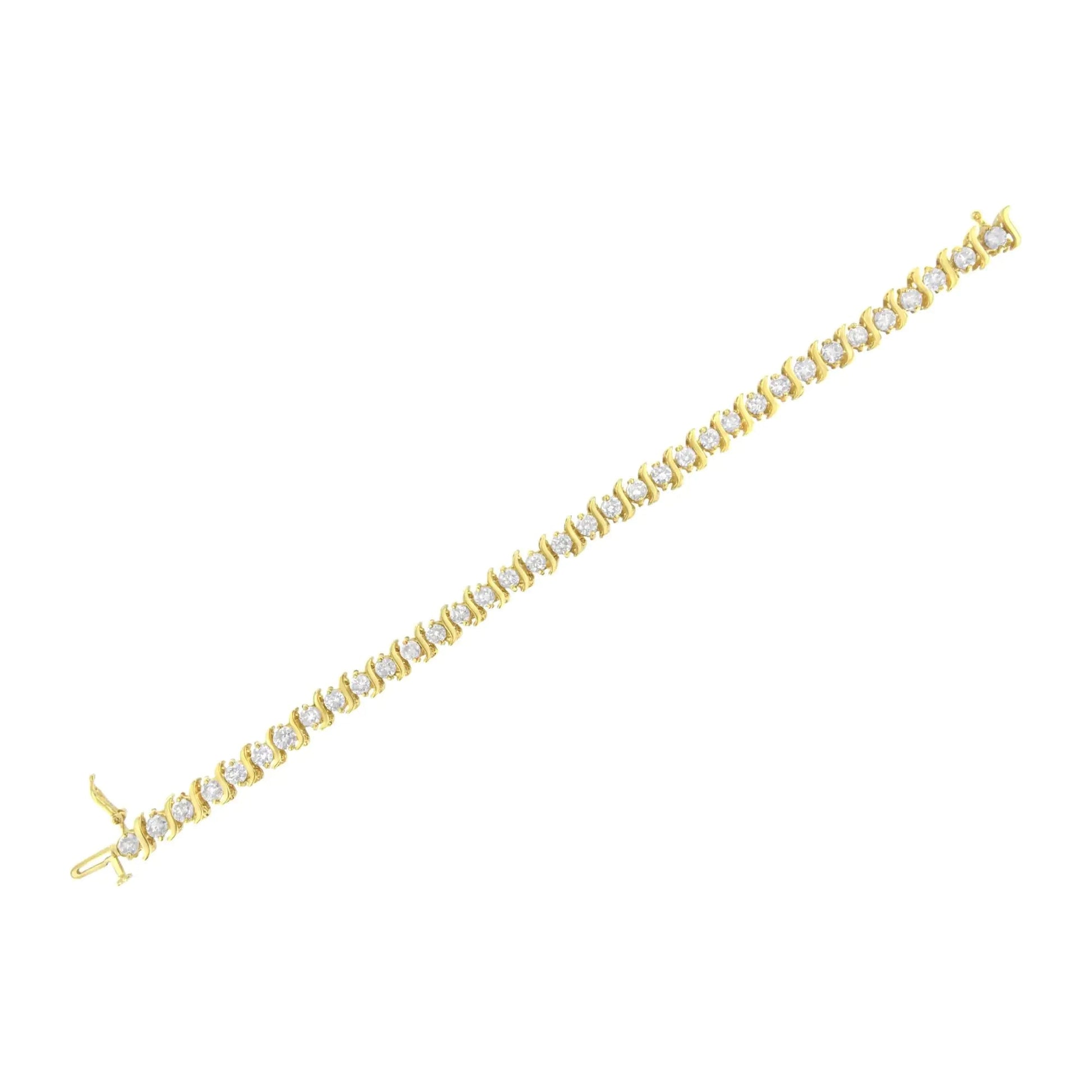 10K Yellow Gold Plated .925 Sterling Silver 7.0 cttw 2-Prong Set Round Brilliant Cut Diamond "S" Link Bracelet (J-K color, I1-I2 clarity) - 7" WEM Support (www.WEM.support)
