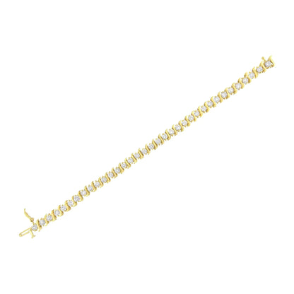 10K Yellow Gold Plated .925 Sterling Silver 7.0 cttw 2-Prong Set Round Brilliant Cut Diamond "S" Link Bracelet (J-K color, I1-I2 clarity) - 7" WEM Support (www.WEM.support)