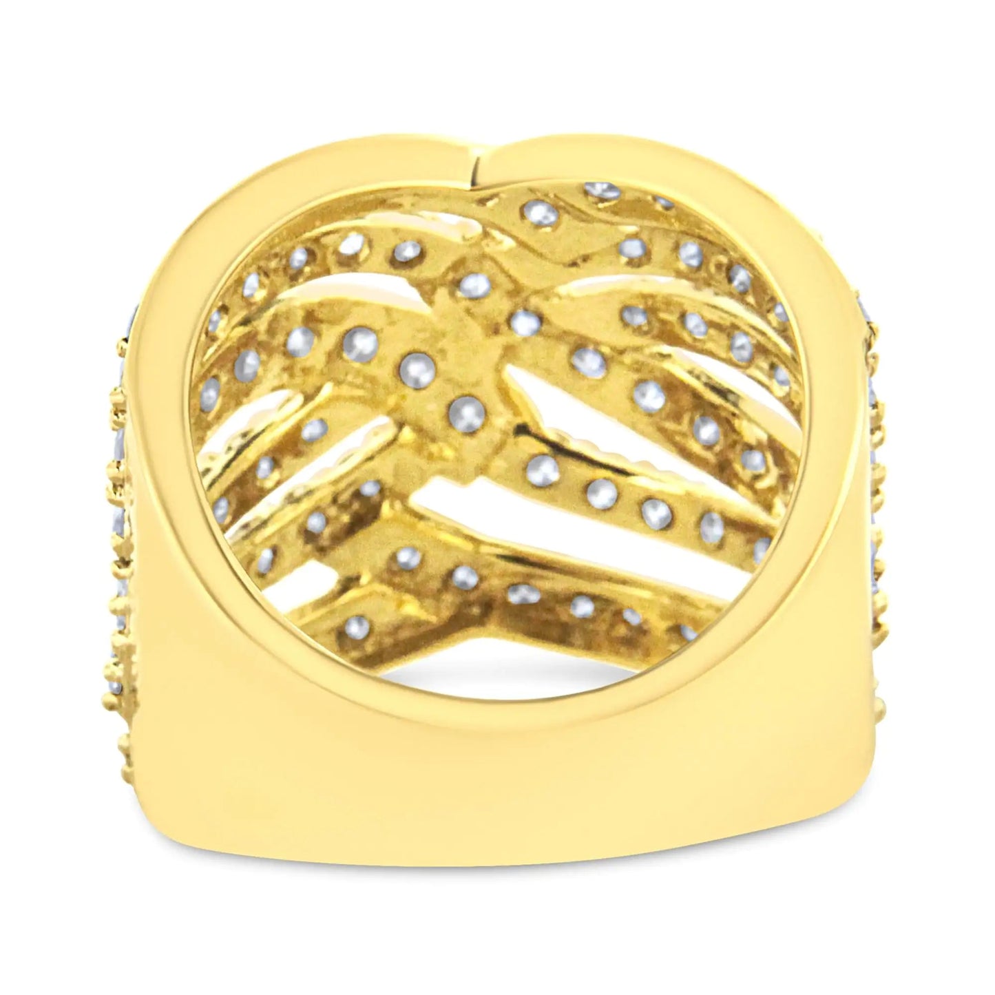 10K Yellow Gold 3.00 Cttw Diamond Multi Row Bypass Wave Cocktail Band Ring (J-K Color, I1-I2 Clarity) WEM Support (www.WEM.support)