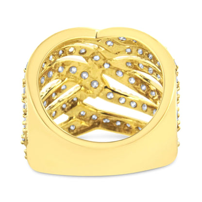 10K Yellow Gold 3.00 Cttw Diamond Multi Row Bypass Wave Cocktail Band Ring (J-K Color, I1-I2 Clarity) WEM Support (www.WEM.support)