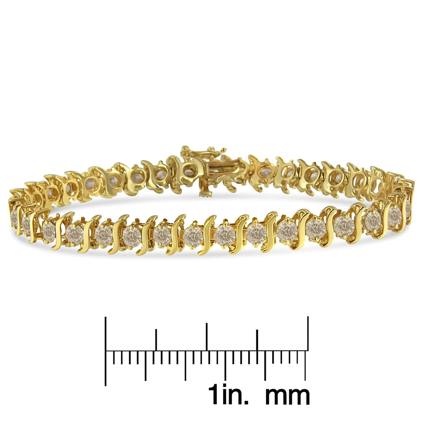 10K Yellow Gold Plated .925 Sterling Silver 7.0 cttw 2-Prong Set Round Brilliant Cut Diamond "S" Link Bracelet (J-K color, I1-I2 clarity) - 7" WEM Support (www.WEM.support)