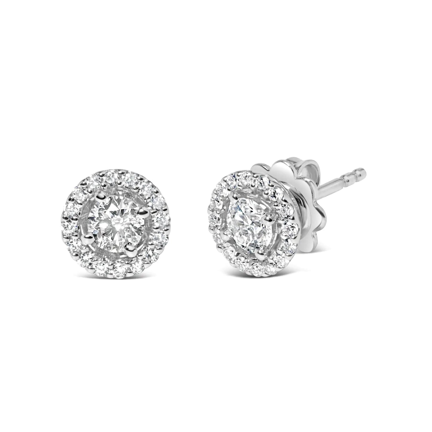 14K White Gold 3/4 Cttw Lab Grown Diamond Solitaire With Halo Stud Earrings (G-H Color, VS2-SI1 Clarity) WEM Support (www.WEM.support)