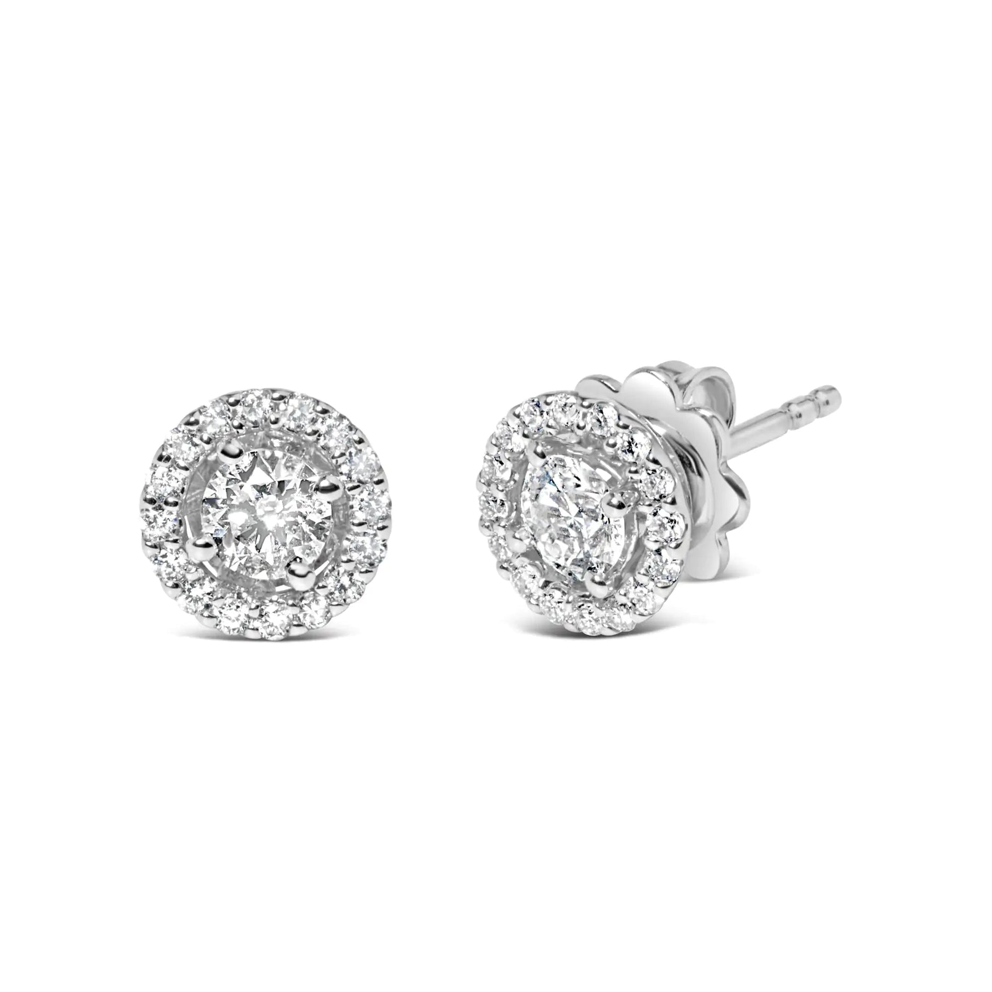 14K White Gold 3/4 Cttw Lab Grown Diamond Solitaire With Halo Stud Earrings (G-H Color, VS2-SI1 Clarity) WEM Support (www.WEM.support)