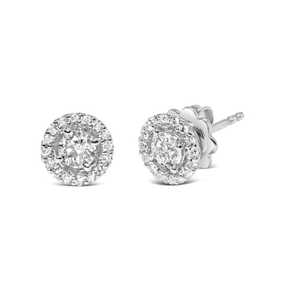 14K White Gold 3/4 Cttw Lab Grown Diamond Solitaire With Halo Stud Earrings (G-H Color, VS2-SI1 Clarity) WEM Support (www.WEM.support)