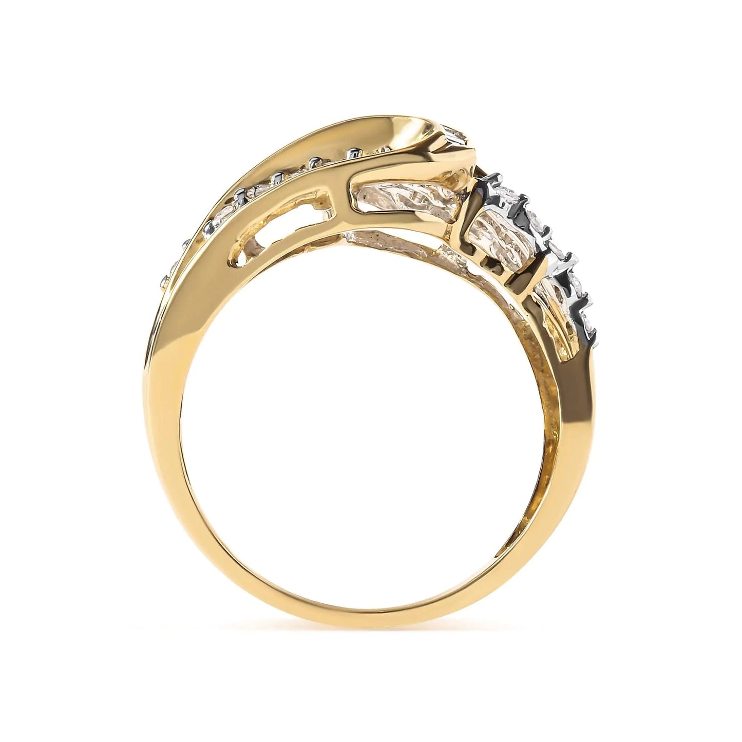 10K Yellow Gold 1/2 Cttw Round and Baguette cut Diamond Open Space Bypass Ring (H-I Color, SI2-I1 Clarity) WEM Support (www.WEM.support)