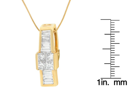 14K Yellow Gold 1 1/10 cttw Baguette and Princess Cut Overlapping Diamond Drop Pendant Necklace (H-I, SI1-SI2) WEM Support (www.WEM.support)