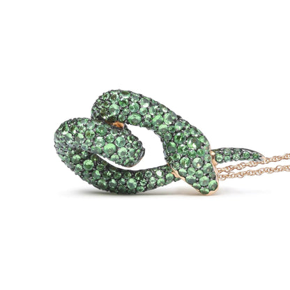 18K Rose Gold Round Green Tsavorite Gemstone Cluster Spiral Snake Design 18" Pendant Necklace (AAA+ Quality) WEM Support (www.WEM.support)