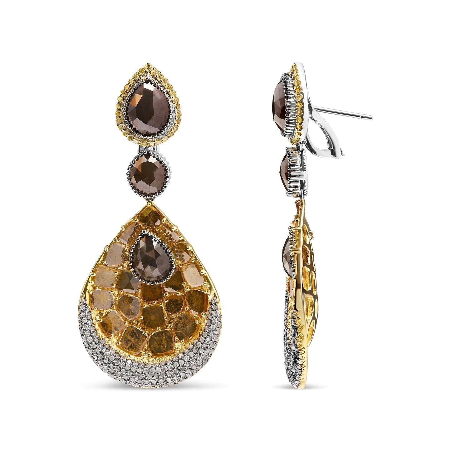 14K White and Yellow Gold 16 1/4 Cttw Fancy Color Rose Cut Diamond Disc Drop Dangle Statement Earrings (Fancy Colors, I2-I3 Clarity) WEM Support (www.WEM.support)