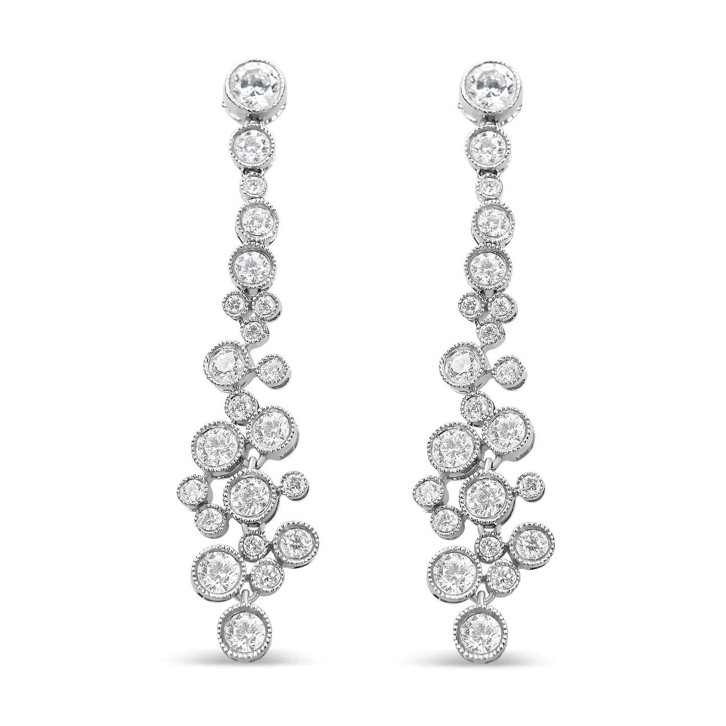 18K White Gold 3.15 Cttw Round Diamond Waterfall Drop Dangle Stud Earrings (H-I Color, VS1-VS2 Clarity) WEM Support (www.WEM.support)