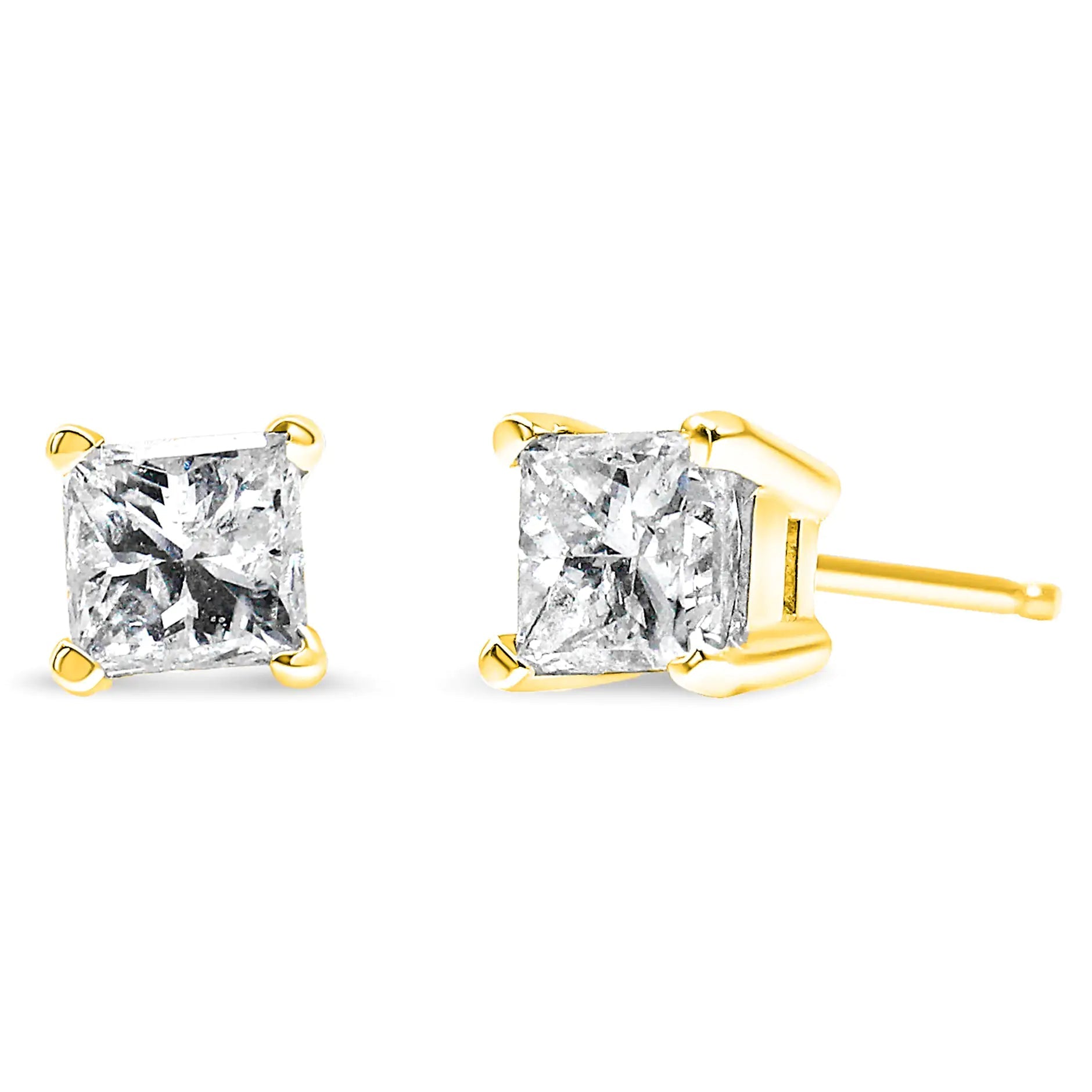 10K Yellow Gold 3/4 Cttw Princess-Cut Square Near Colorless Diamond Classic 4-Prong Solitaire Stud Earrings (J-K Color, I2-I3 Clarity) WEM Support (www.WEM.support)