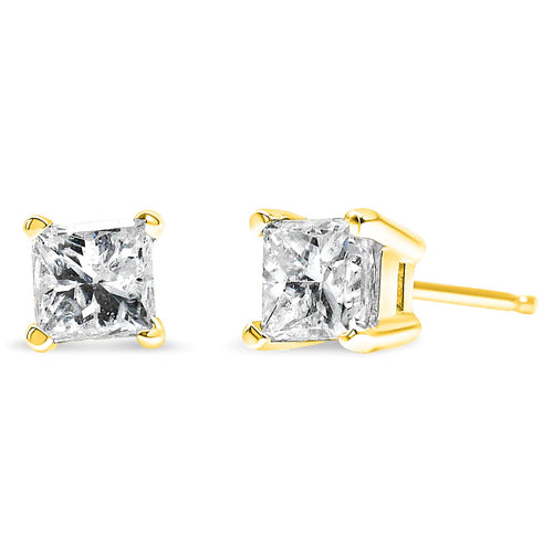 10K Yellow Gold 3/4 Cttw Princess-Cut Square Near Colorless Diamond Classic 4-Prong Solitaire Stud Earrings (J-K Color, I2-I3 Clarity) WEM Support (www.WEM.support)