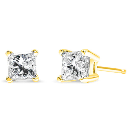 10K Yellow Gold 3/4 Cttw Princess-Cut Square Near Colorless Diamond Classic 4-Prong Solitaire Stud Earrings (J-K Color, I2-I3 Clarity) WEM Support (www.WEM.support)