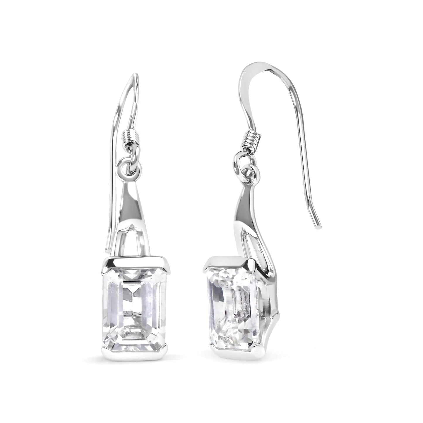 .925 Sterling Silver 3.0 Cttw Emerald Cut White Topaz Solitaire Dangle Earring - AAA Quality WEM Support (www.WEM.support)