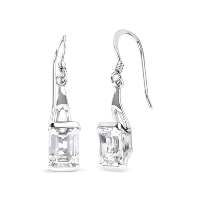 .925 Sterling Silver 3.0 Cttw Emerald Cut White Topaz Solitaire Dangle Earring - AAA Quality WEM Support (www.WEM.support)