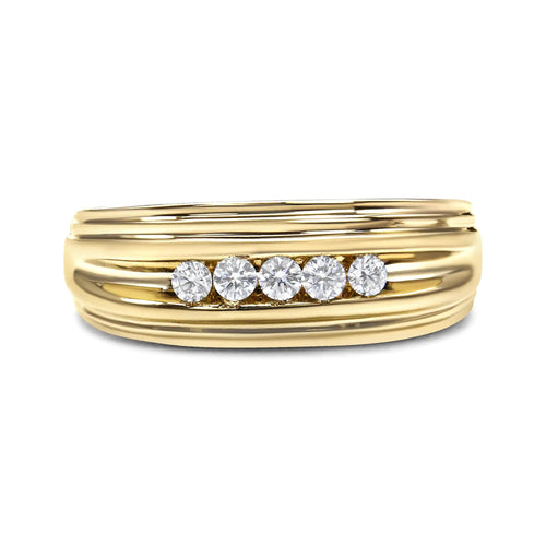 10K Yellow Gold 1/4 Cttw Round-Cut Diamond 5-Stone Men's Band Ring (H-I Color, I1-I2 Clarity) WEM Support (www.WEM.support)