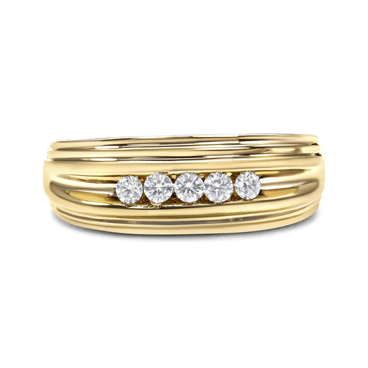 10K Yellow Gold 1/4 Cttw Round-Cut Diamond 5-Stone Men's Band Ring (H-I Color, I1-I2 Clarity) WEM Support (www.WEM.support)