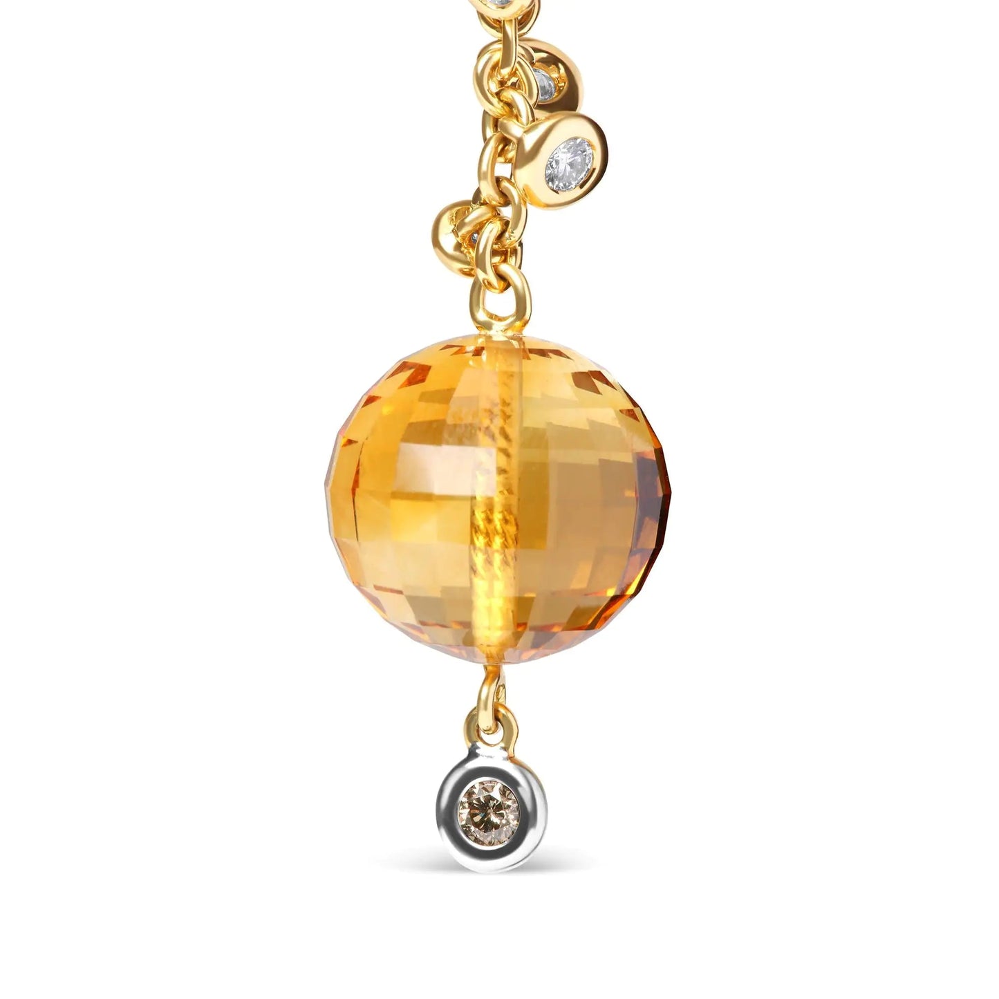 18K Yellow Gold 2/3 Cttw Round Bezel Diamond and 25mm Ball Shaped Yellow Citrine Gemstone Dangle Stud Earring (Brown and G-H Color, SI1-SI2 Clarity) WEM Support (www.WEM.support)