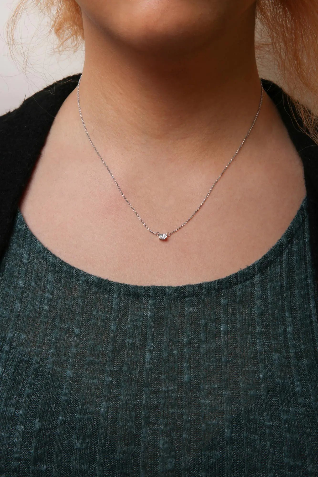 14K White Gold 1/4 Cttw Lab Grown Oval Solitaire Diamond East West 18" Pendant Necklace (G-H Color, VS2-SI1 Clarity) WEM Support (www.WEM.support)