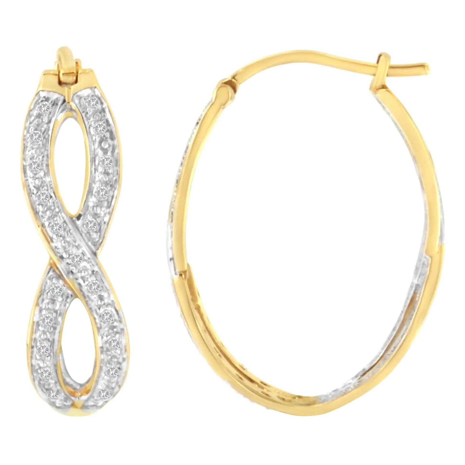 10K Yellow and White Gold 1/4 cttw Diamond Double Infinity Hoop Earrings (I-J Clarity, I1-I2 Color) WEM Support (www.WEM.support)