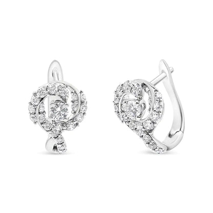 14K White Gold 5/8 Cttw Diamond Solitaire Halo Swirl Huggie Hoop Earrings (J-K Color, SI2-I1 Clarity) WEM Support (www.WEM.support)