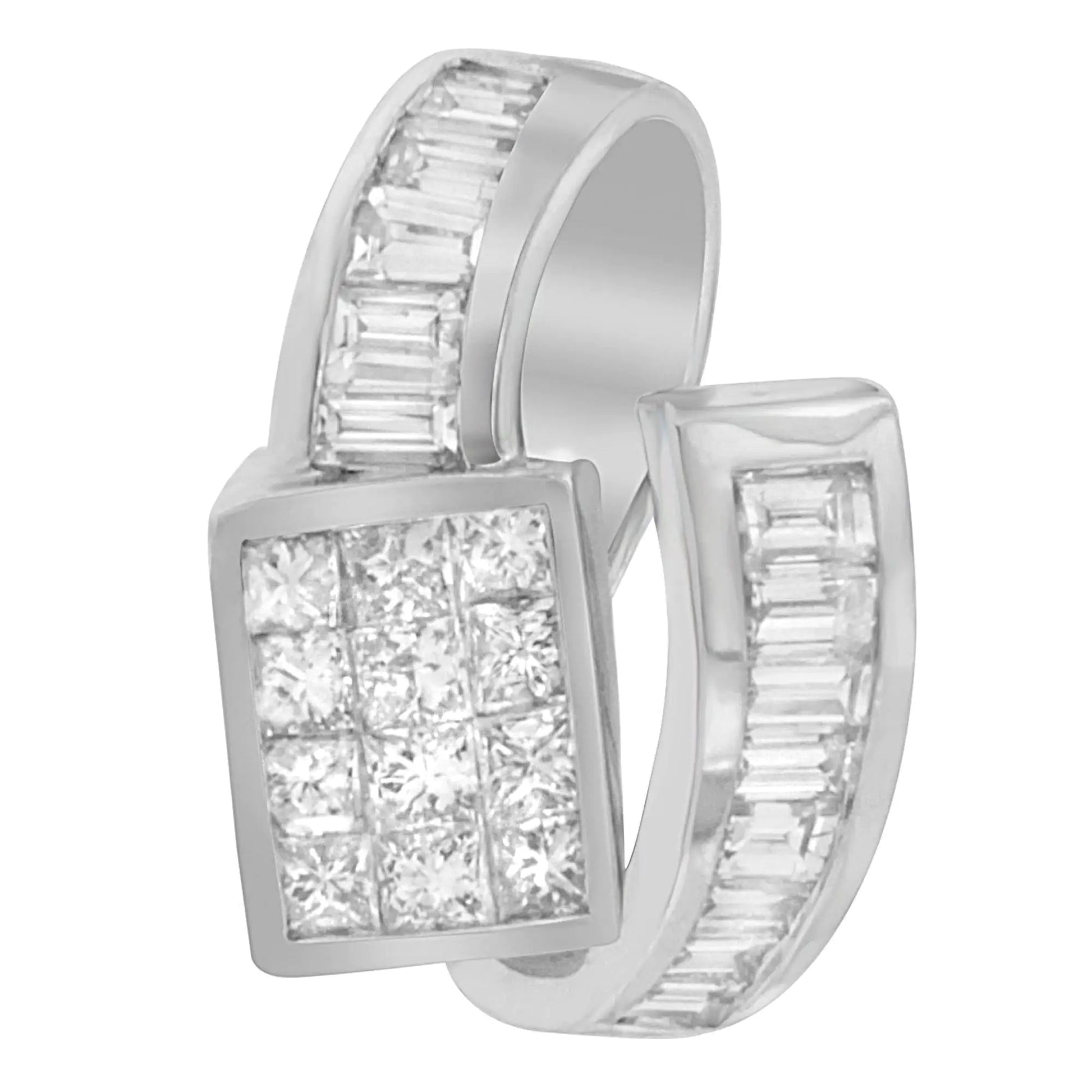 14K White Gold 2 cttw Princess and Baguette Cut Diamond Double Loop Pendant Necklace (G-H, VS1-VS2) WEM Support (www.WEM.support)