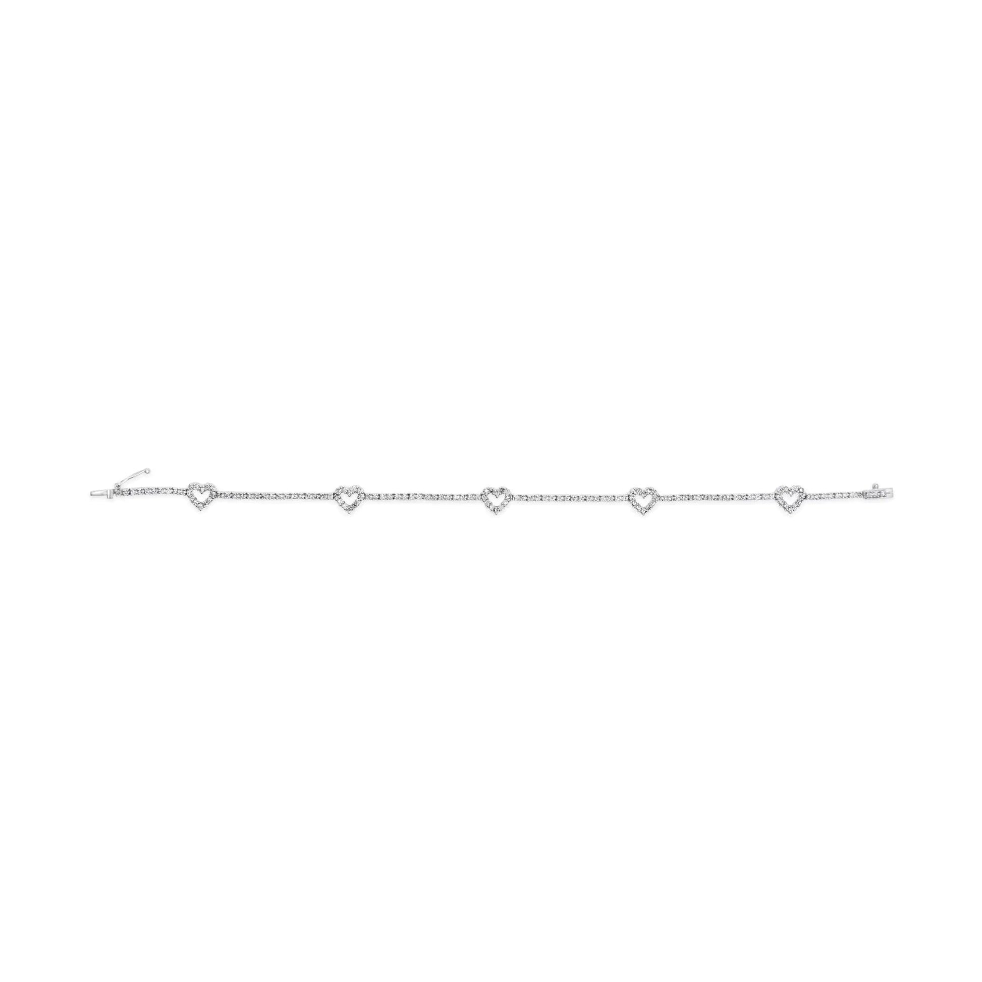 14K White Gold 1 1/2 Cttw Diamond Heart Station Strand Bracelet (H-I Color, I1-I2 Clarity) - 7.5 Inches WEM Support (www.WEM.support)