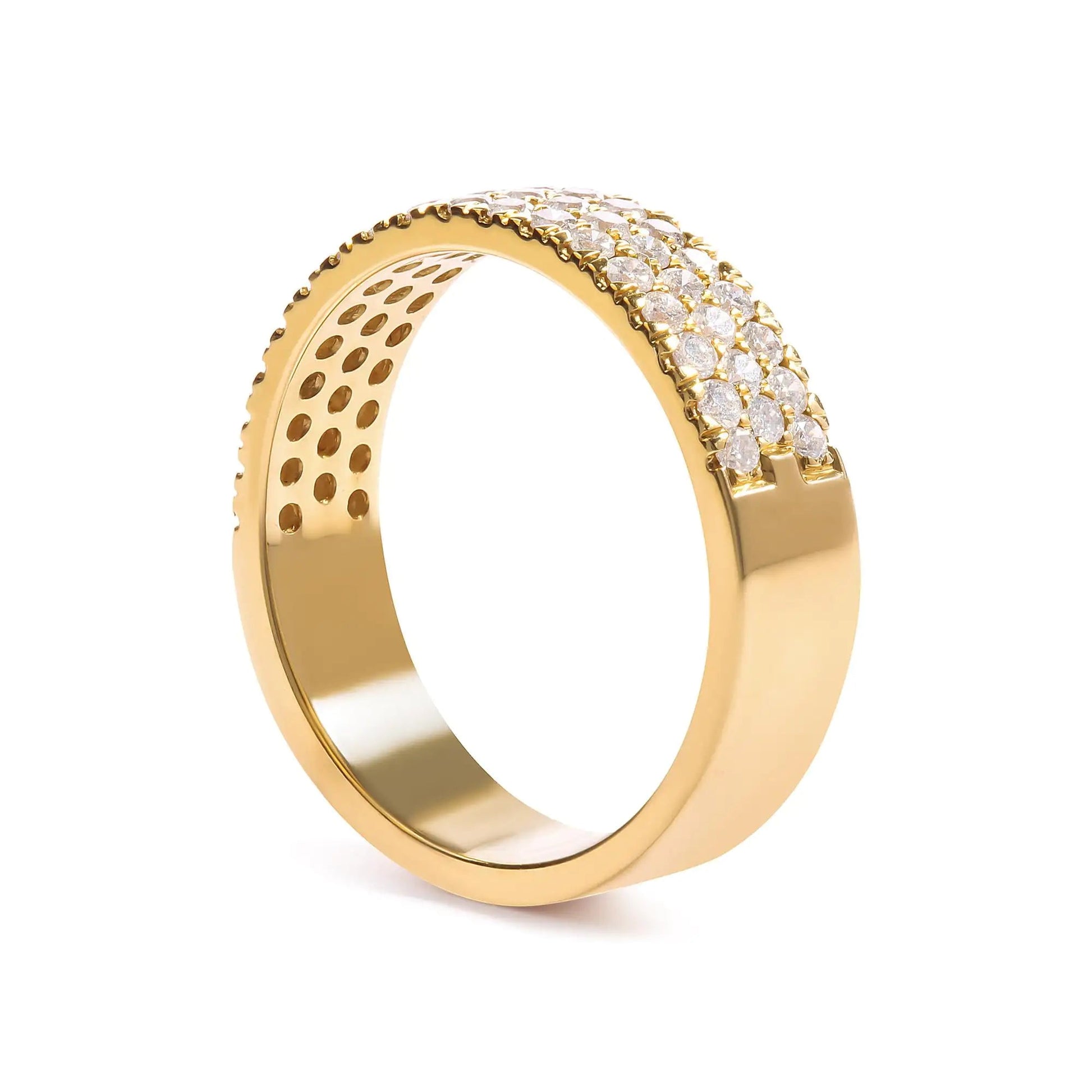 14K Yellow Gold Pave Set 3/4 cttw Multi Row Diamond Band Ring  (H-I Color, SI2-I1 Clarity) WEM Support (www.WEM.support)