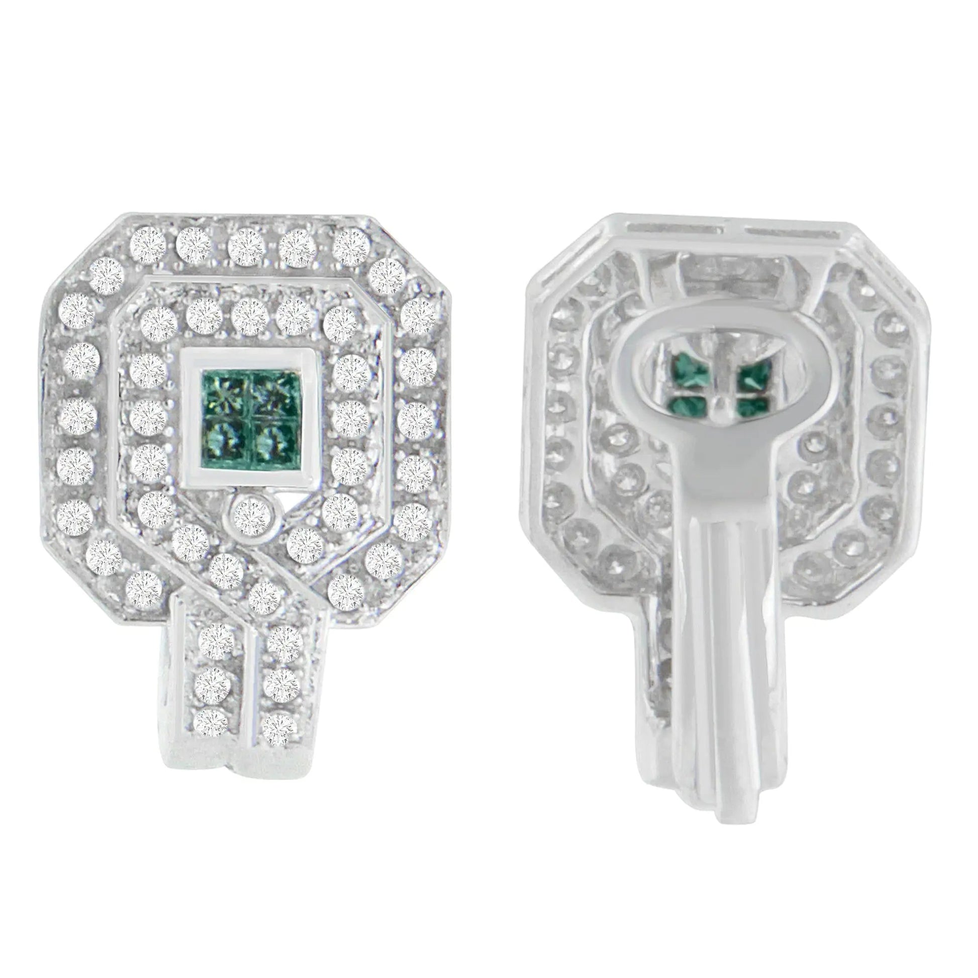 14K White Gold 1ct. TDW Round and Princess-cut Treated Blue Diamond Earrings (H-I,SI1-SI2) WEM Support (www.WEM.support)