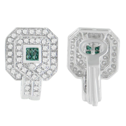 14K White Gold 1ct. TDW Round and Princess-cut Treated Blue Diamond Earrings (H-I,SI1-SI2) WEM Support (www.WEM.support)