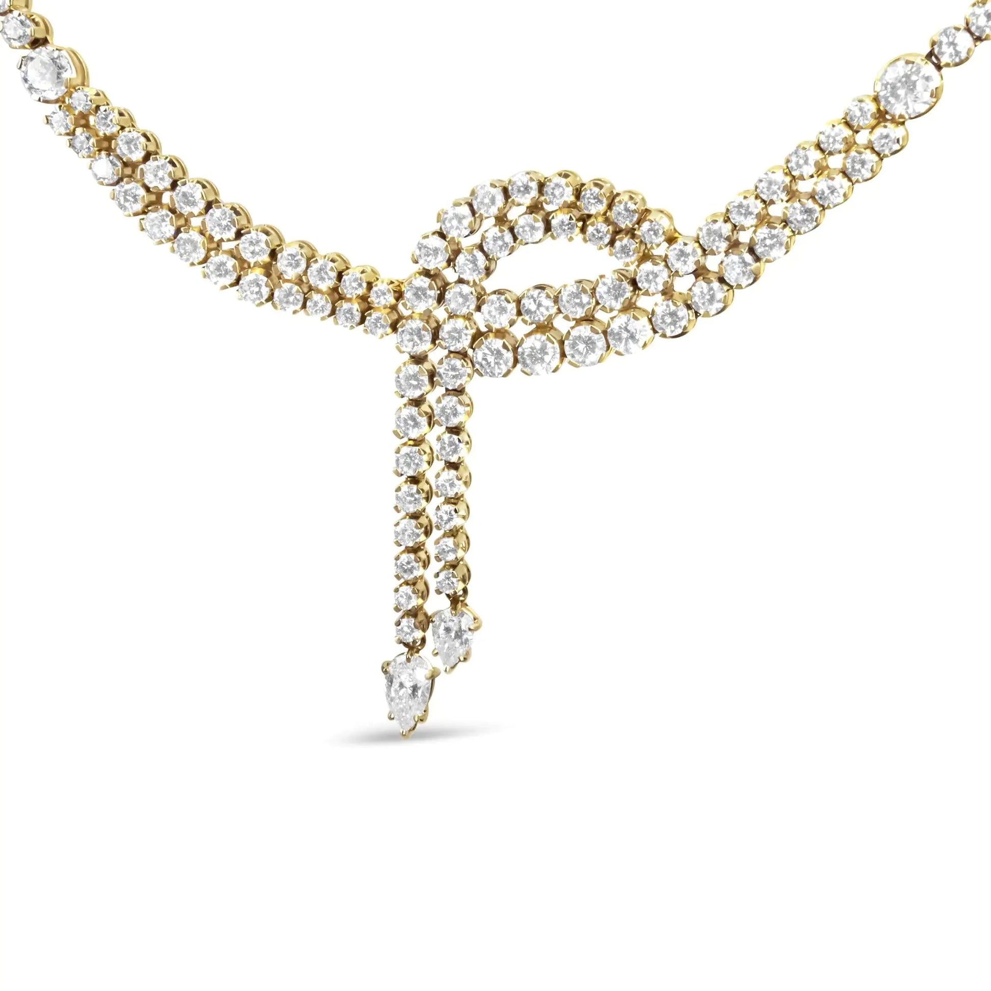 14k Yellow Gold 17.0 Cttw Diamond Double Row Lariat 18" Inch Tennis Necklace with Pear Shape Diamond Drop Tips (I-J Color, VS2-SI1 Clarity) WEM Support (www.WEM.support)