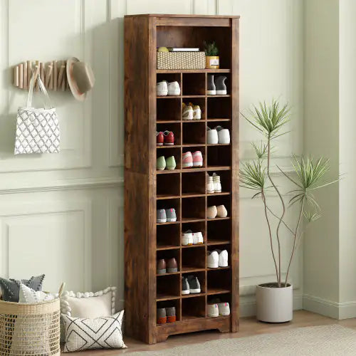 Stylish Design 30 Shoe Cabinet Console, Modern Shoe Cabinet, Multiple Storage Capacity, Self-standing High Cabinet, Suitable For Hallway, Bedroom, Rustic Brown WEM Support (www.WEM.support)