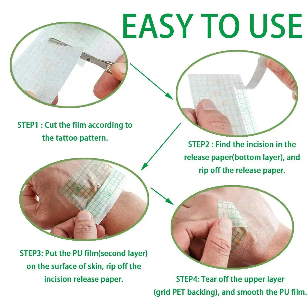 50 Pieces 4 x 6 in Stretch Waterproof Adhesive Bandages Transparent Film for Tattoo Aftercare and Skin Repair Adhesive Tattoo Supply Wrap 4 x 6 Inch(Pack of 50) My Store
