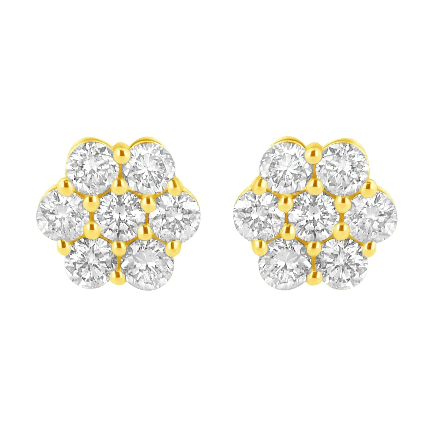 14K Yellow Gold 1.0 Cttw Diamond Flower Earring (J-K Color, I1-I2 Clarity) WEM Support (www.WEM.support)